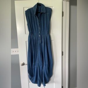 Anthropologie Blue Cropped Jumpsuit